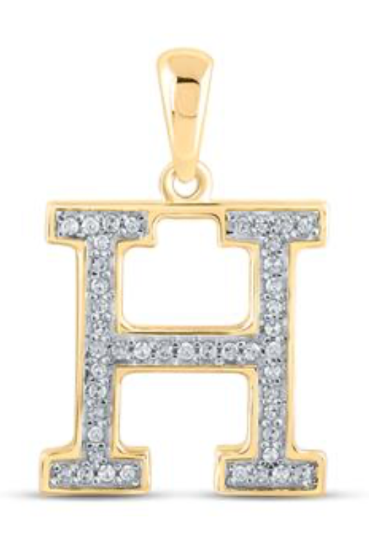 10K YELLOW GOLD ROUND DIAMOND INITIAL H LETTER PENDANT