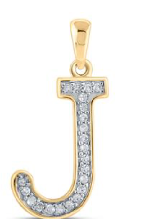 10K YELLOW GOLD ROUND DIAMOND INITIAL J LETTER PENDANT