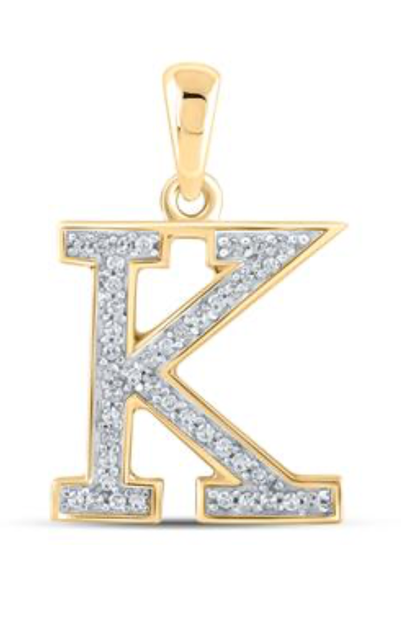 10K YELLOW GOLD ROUND DIAMOND INITIAL K LETTER PENDANT