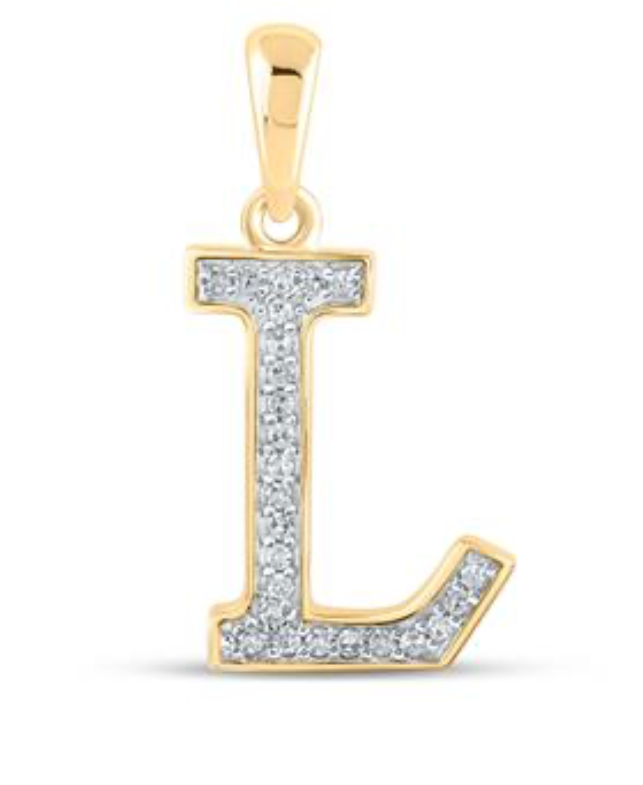 10K YELLOW GOLD ROUND DIAMOND INITIAL L LETTER PENDANT