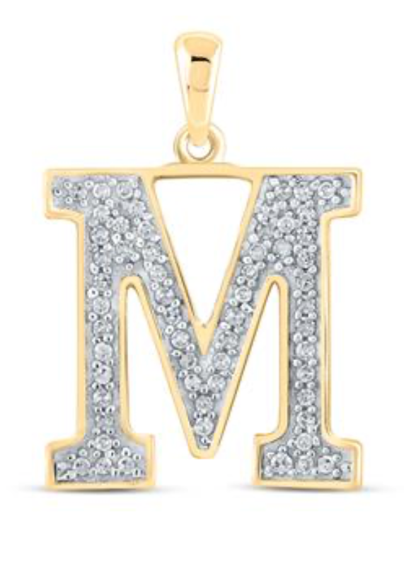 10K YELLOW GOLD ROUND DIAMOND INITIAL M LETTER PENDANT