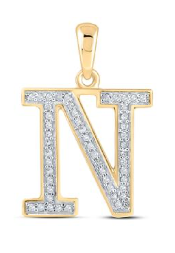 10K YELLOW GOLD ROUND DIAMOND INITIAL N LETTER PENDANT
