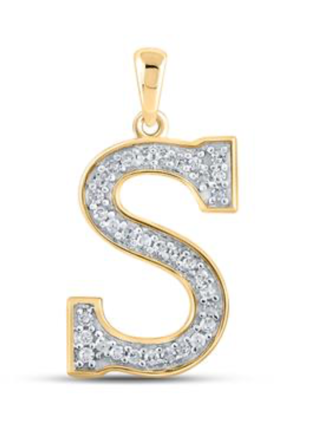 10K YELLOW GOLD ROUND DIAMOND INITIAL S LETTER PENDANT