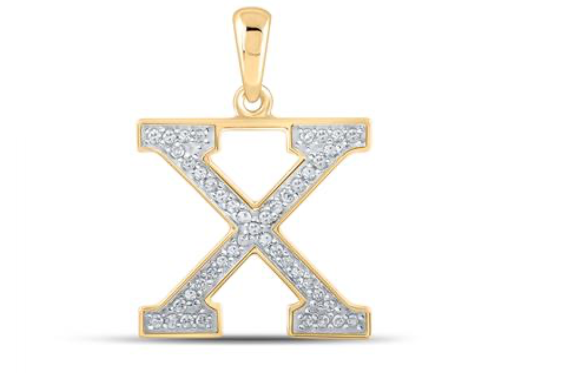10K YELLOW GOLD ROUND DIAMOND INITIAL X LETTER PENDANT