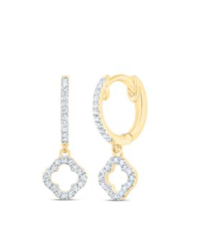 Natural Diamond 10K Gold Dangling Clover Earring
