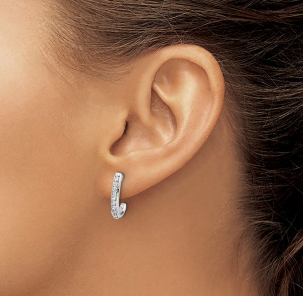 10K White Gold Hoops with Natural Diamonds