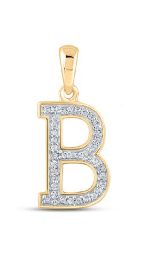 10K GOLD ROUND INITIAL B LETTER PENDANT 1/12 CT DIAMOND
