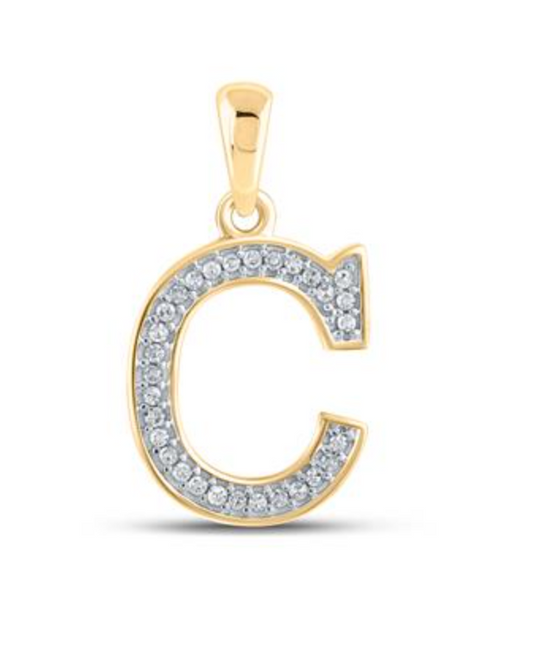 10K GOLD ROUND INITIAL C LETTER PENDANT 1/12 CT DIAMOND