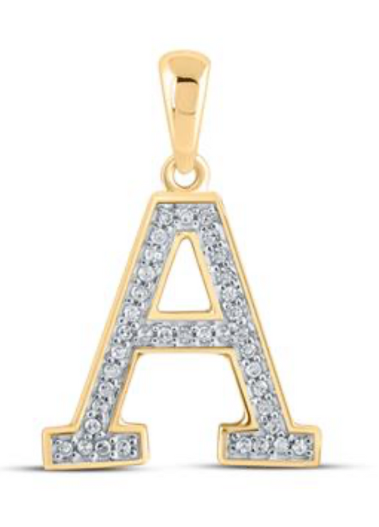 10K YELLOW GOLD ROUND NATURAL DIAMOND INITIAL A LETTER PENDANT