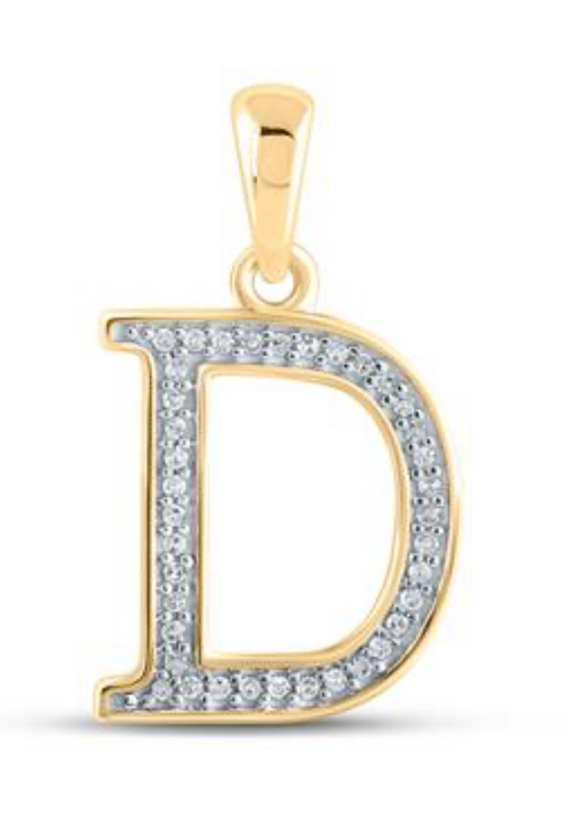 10K YELLOW GOLD ROUND DIAMOND INITIAL D LETTER PENDANT