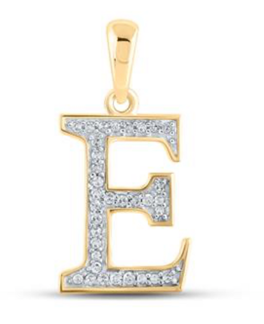 10K YELLOW GOLD ROUND DIAMOND INITIAL E LETTER PENDANT