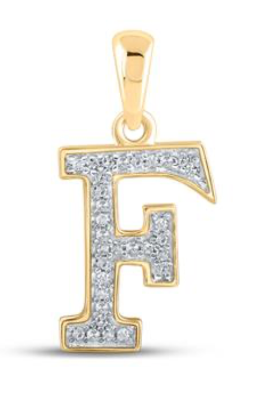 10K YELLOW GOLD ROUND DIAMOND INITIAL F LETTER PENDANT