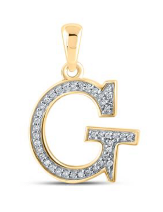 10K YELLOW GOLD ROUND DIAMOND INITIAL G LETTER PENDANT
