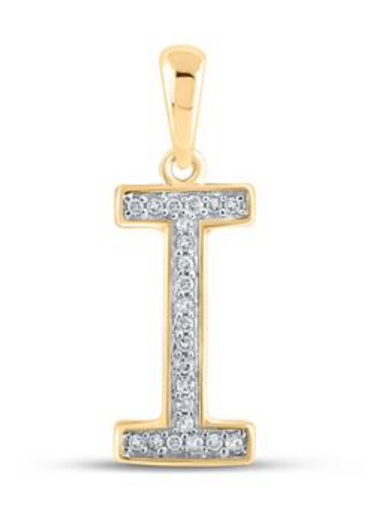 10K YELLOW GOLD ROUND DIAMOND INITIAL I LETTER PENDANT