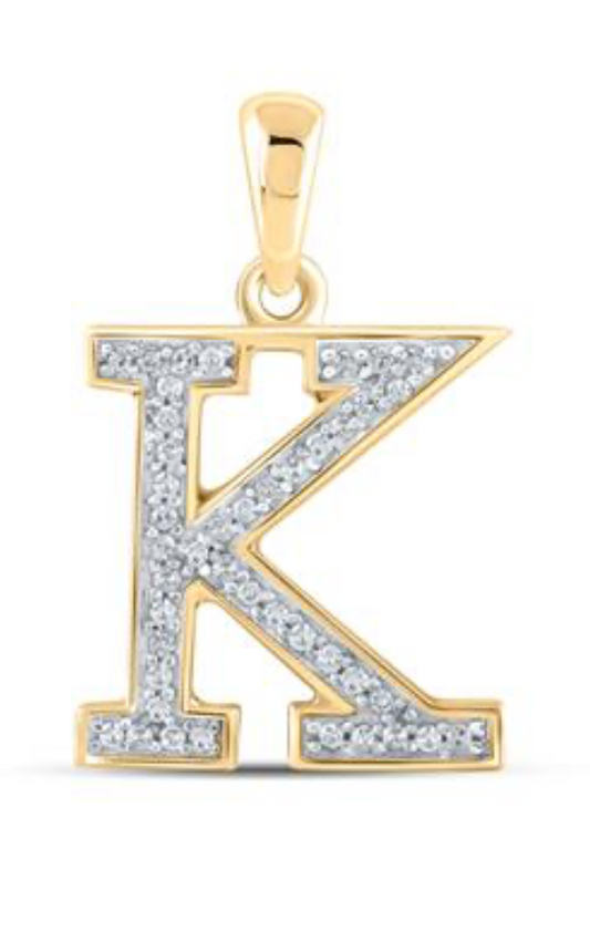 10K YELLOW GOLD ROUND DIAMOND INITIAL K LETTER PENDANT