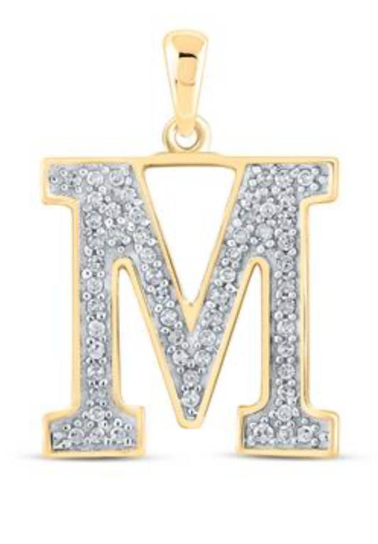10K YELLOW GOLD ROUND DIAMOND INITIAL M LETTER PENDANT