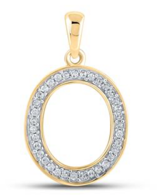 10K YELLOW GOLD ROUND DIAMOND INITIAL O LETTER PENDANT