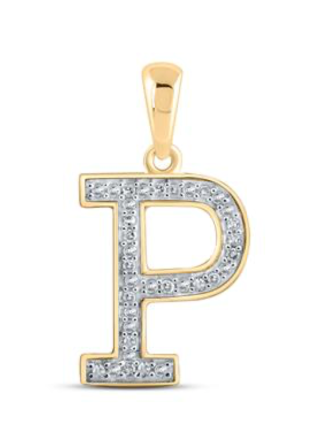 10K YELLOW GOLD ROUND DIAMOND INITIAL P LETTER PENDANT