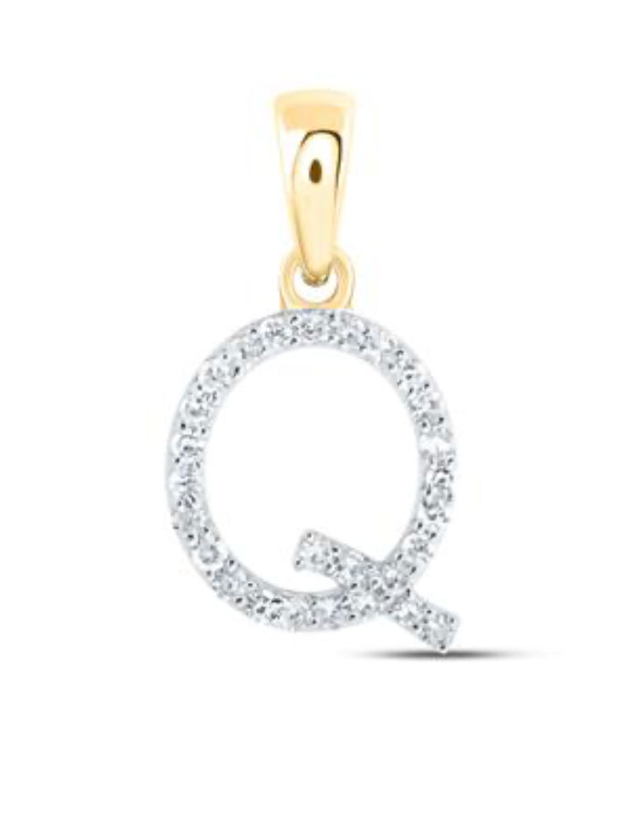 10K YELLOW GOLD ROUND DIAMOND INITIAL Q LETTER PENDANT