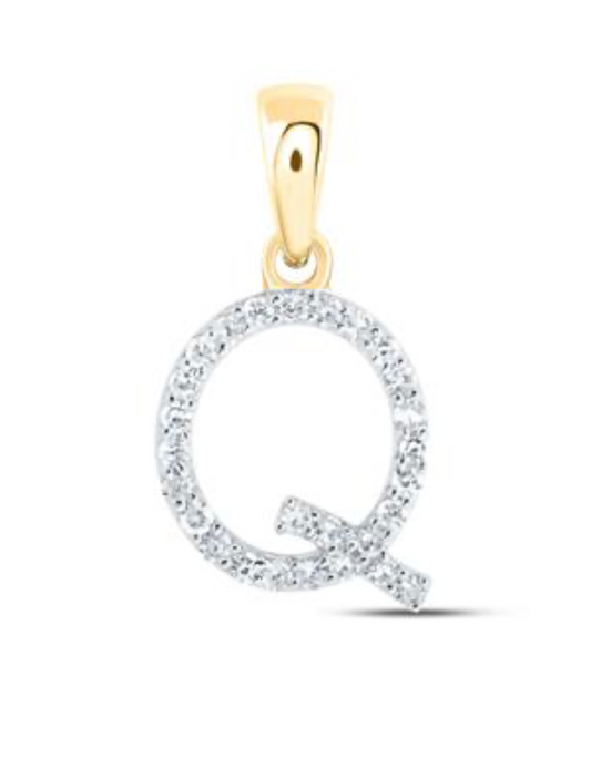 10K YELLOW GOLD ROUND DIAMOND INITIAL Q LETTER PENDANT