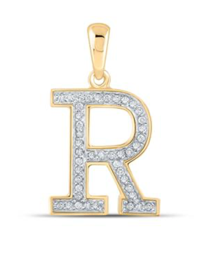 10K YELLOW GOLD ROUND DIAMOND INITIAL R LETTER PENDANT