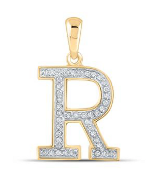 10K YELLOW GOLD ROUND DIAMOND INITIAL R LETTER PENDANT