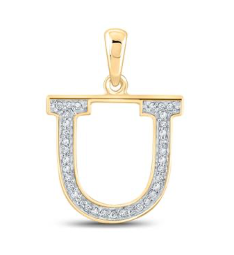 10K YELLOW GOLD ROUND DIAMOND INITIAL U LETTER PENDANT