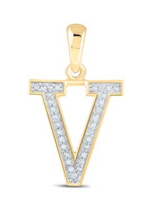 10K YELLOW GOLD ROUND DIAMOND INITIAL V LETTER PENDANT