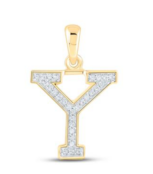 10K YELLOW GOLD ROUND DIAMOND INITIAL Y LETTER PENDANT