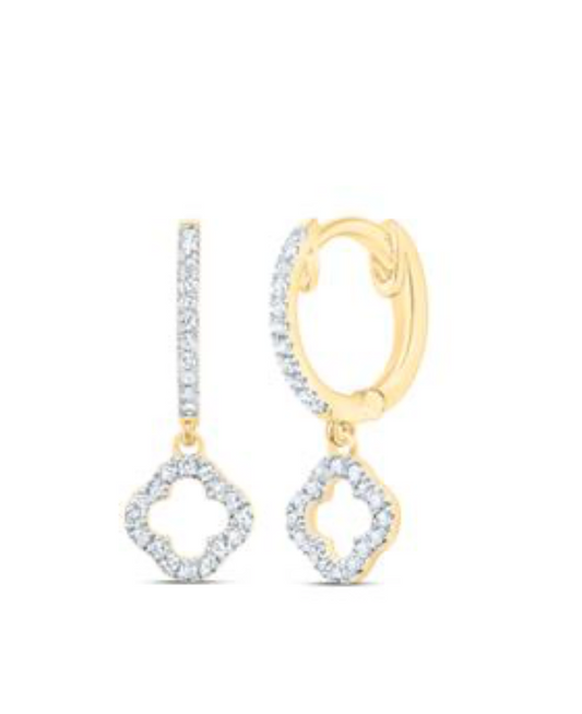 Natural Diamond 10K Gold Dangling Clover Earring